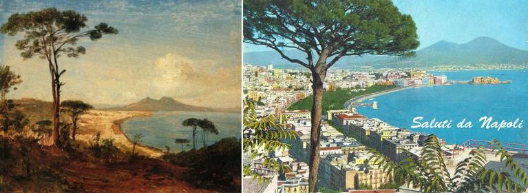 Anton Sminck van Pitloo, veduta conservata presso la collezione di palazzo Zevallos Stigliano (Napoli) - Cartolina panoramica del golfo di Napoli, 1963.
