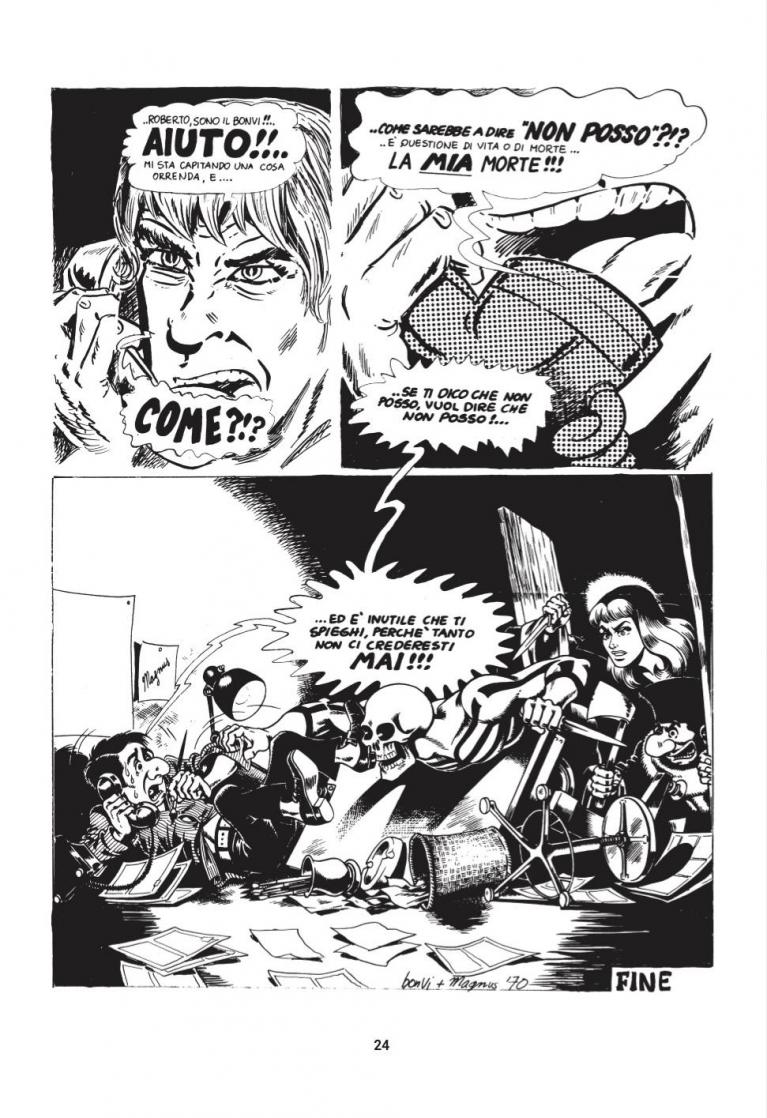 L’ultima tavola da L’ora dello schizoide, con la vignetta finale disegnata da Magnus.