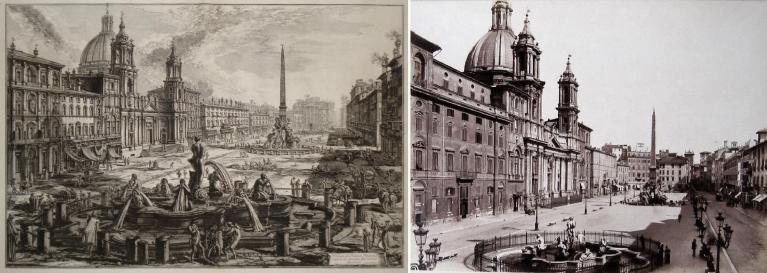 Giovan Battista Piranesi, Veduta di piazza Navona sopra le rovine del Circo Agonale (dalla raccolta Vedute di roma, 1745-78) - James Anderson, Piazza Navona, calotipo, numero di catalogo 489.