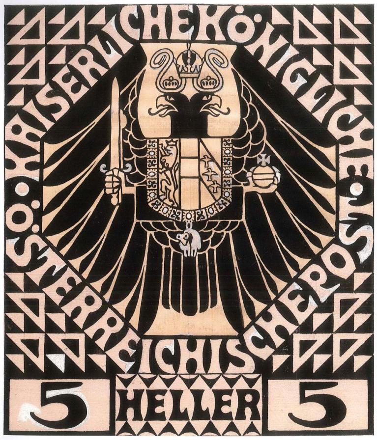 Koloman Moser, Disegno preparatorio per il francobollo commemorativo del 60o giubileo del regno di Francesco Giuseppe I, 1908, (Austrian Post AG, Vienna).