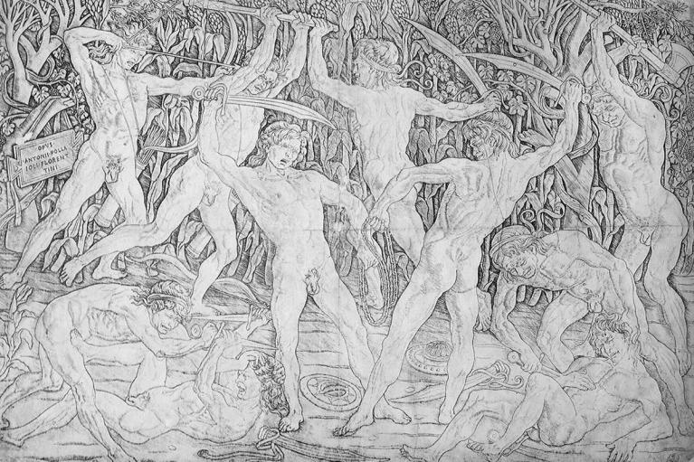 Antonio del Pollaiolo, Battaglia dei dieci uomini nudi, 1465 circa. Chiari, Fondazione Biblioteca Morcelli, Pinacoteca Repossi.