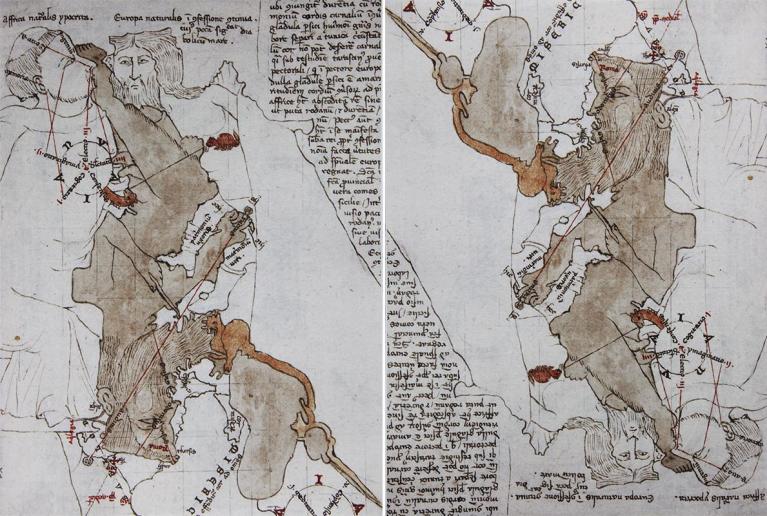 Opicino de Canistris, carta Vaticanus latinus (6435,f.61r.), Biblioteca Apostolica Vaticana, Città del Vaticano.