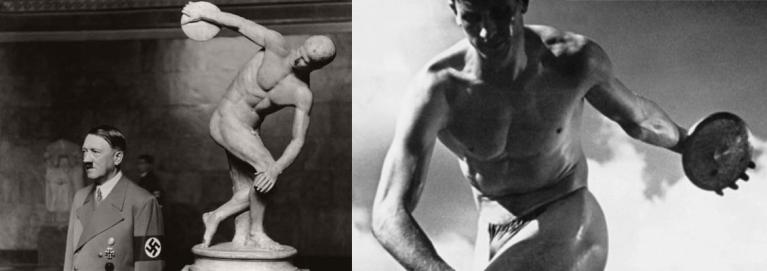 Adolf Hitler e il Discobolo Lancellotti alla Glyptothek di Monaco di Baviera nel 1938 / Fotogramma tratto dal film Olympia di Leni Riefenstahl.
