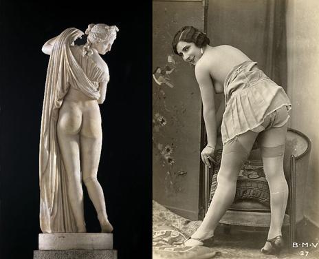 Venere Callipige. Copia romana della prima metà del II secolo d.C. da originale greco variamente datato al III o al II secolo a.C. Museo Archeologico di Napoli - Cartolina erotica degli anni venti.