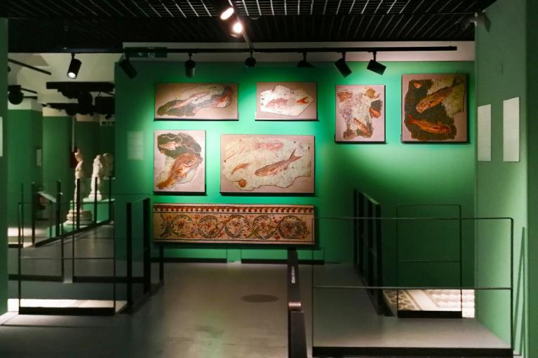 Veduta della seconda sezione della mostra: Vivere e abitare a Roma tra la fine dell’età repubblicana e l’età tardo-antica: le dimore di lusso e i contesti domestici.