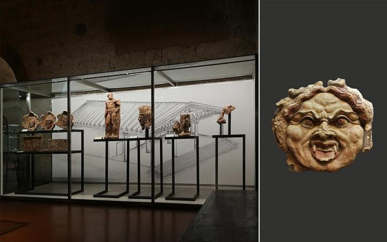 Terrecotte architettoniche del Tempio del Belvedere, V secolo a. C., Orvieto, Museo Nazionale Archeologico / Gorgoneion proveniente dal Tempio del Belvedere, fine V secolo a. C., Orvieto, Museo Claudio Faina.