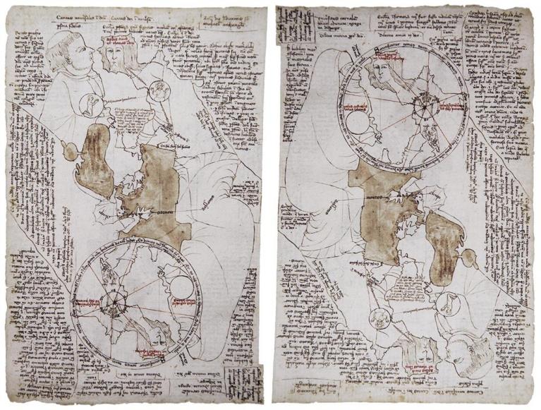 Opicino de Canistris, carta Vaticanus latinus (6435,f.61v.). Biblioteca Apostolica Vaticana, Città del Vaticano. La particolarità di questa immagine è la sua complessità, ottenuta combinando sapientemente l’inversione figura/sfondo alla cosiddetta legge gestaltica della curva buona o del destino comune.