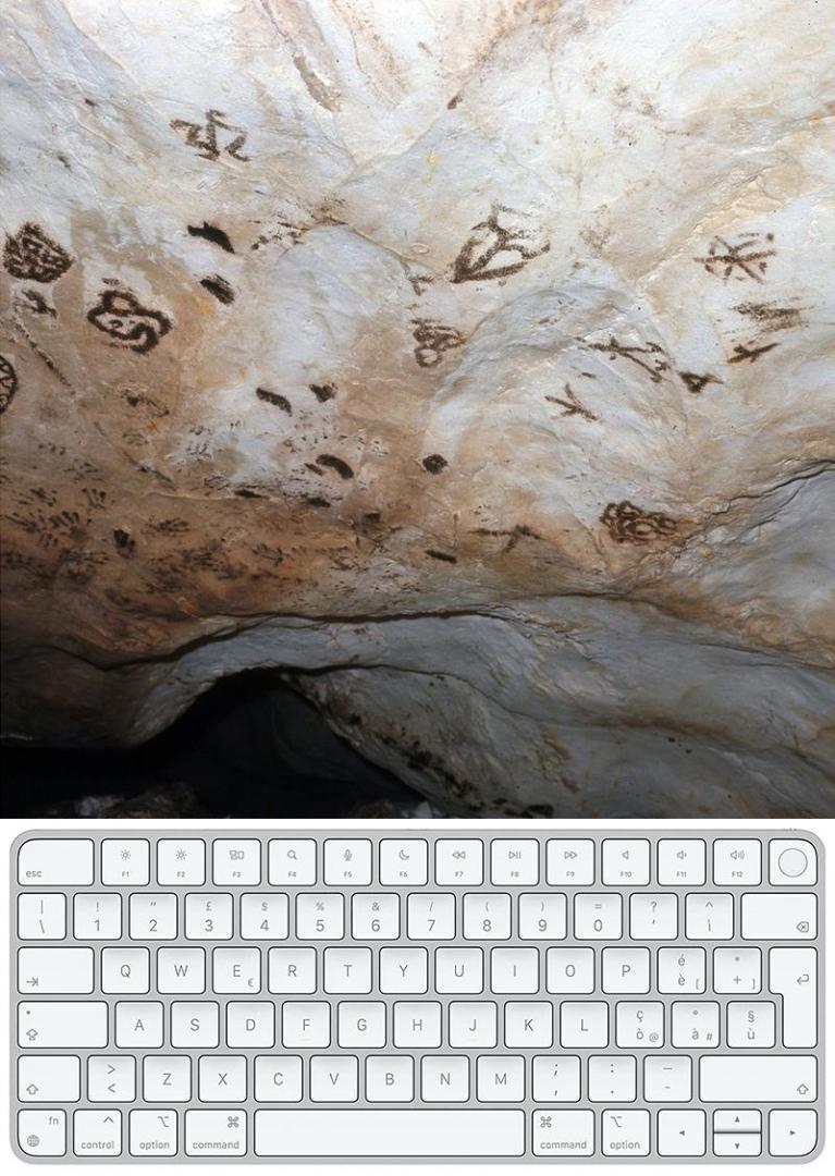 Segni ritrovati nella Grotta dei Cervi, Porto Badisco, Otranto / Keyboard con segni ideografici e alfanumerici.
