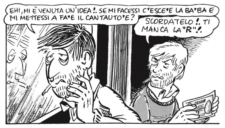 Guccini e Bonvi nella storia L’uomo nudo, da Incubi di provincia.
