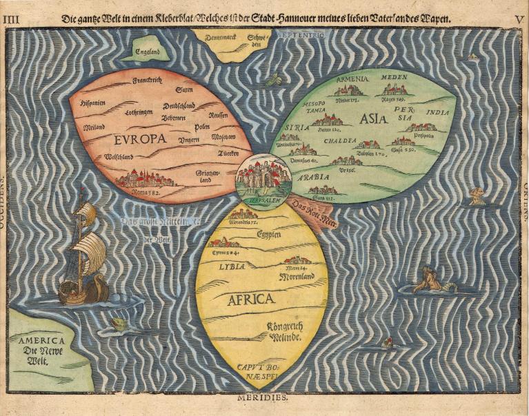 Bunting – Didascalia: Mappa di Bünting, 1581.