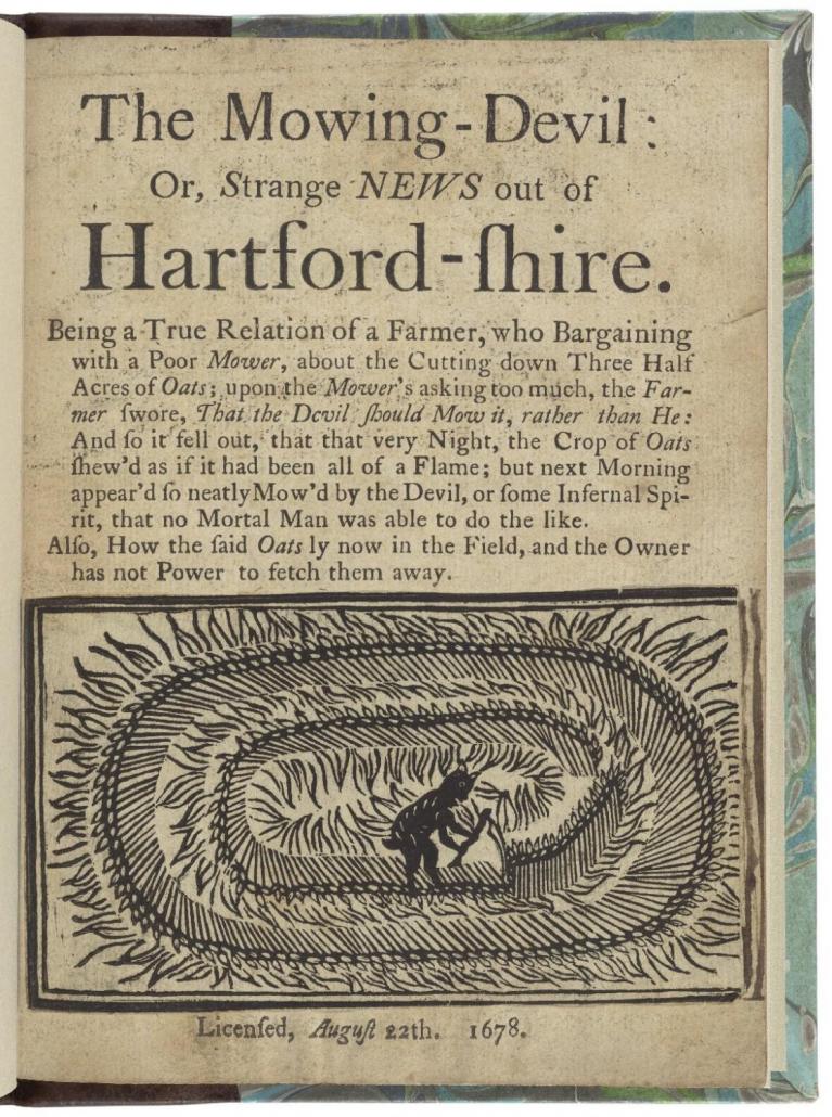 The moving devil or strange news out of Hartford- fhire woodcut, 1678, Folger Shakespeare library.