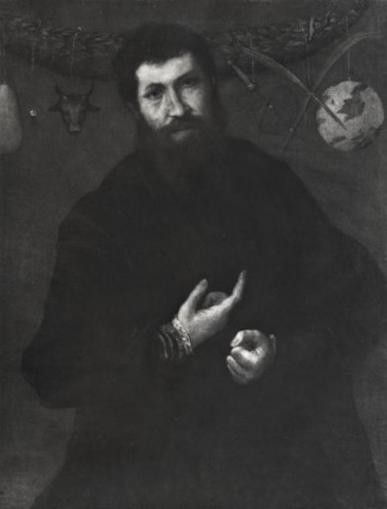Lorenzo Lotto, Ritratto di uomo con simboli, 1544, El paso museum of art.