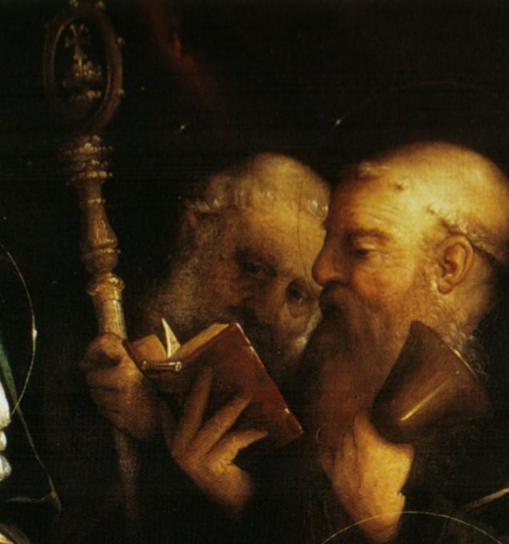 Lorenzo Lotto, Nozze mistiche di Santa Caterina d'Alessandria e santi, particolare di Sant'Antonio abate e di San Nicola 1524, Roma, Palazzo Barberini.