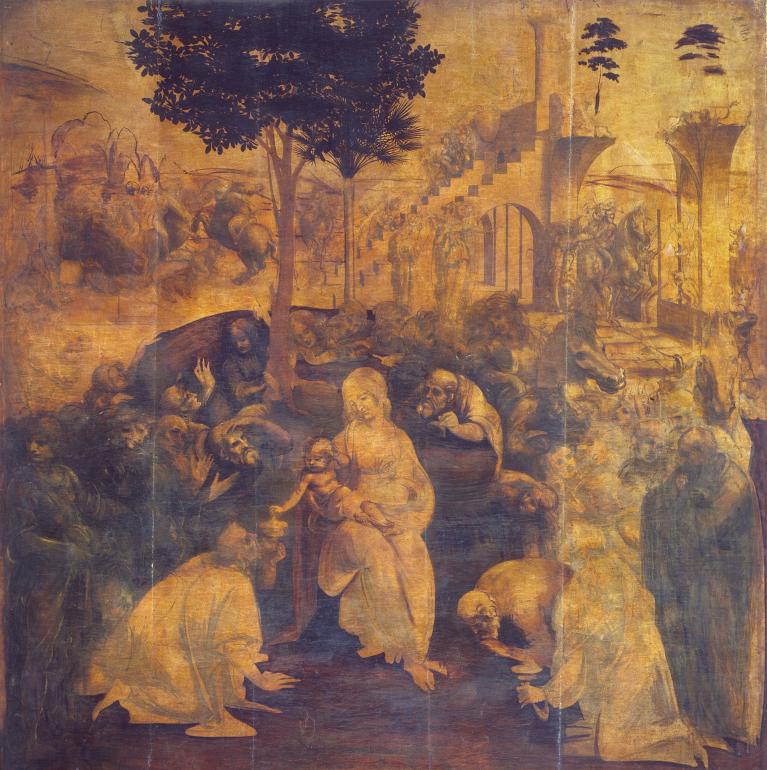 Leonardo Da Vinci, Adorazione dei magi, 1481 - 1482 circa, Galleria degli Uffizi.