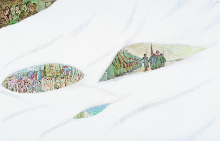 Ilya Kabakov ed Emilia Kabakov, Under the Snow #2, 2004, Olio su tela 1600 x 2490 mm, Private Collection. Courtesy Galerie Thaddaeus Ropac, London – Paris - Salzburg Photo Credit: Courtesy Biblio Fine Art © Ilya & Emilia Kabakov.