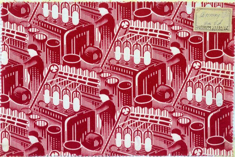 Andrei Gobulev, Filatrice Rossa, 1930, Cotton Print, direct printing cinz, The Burilin Ivanovo Museum of Local History. Photo © Provided with assistance from the State Museum and Exhibition Center ROSIZO.