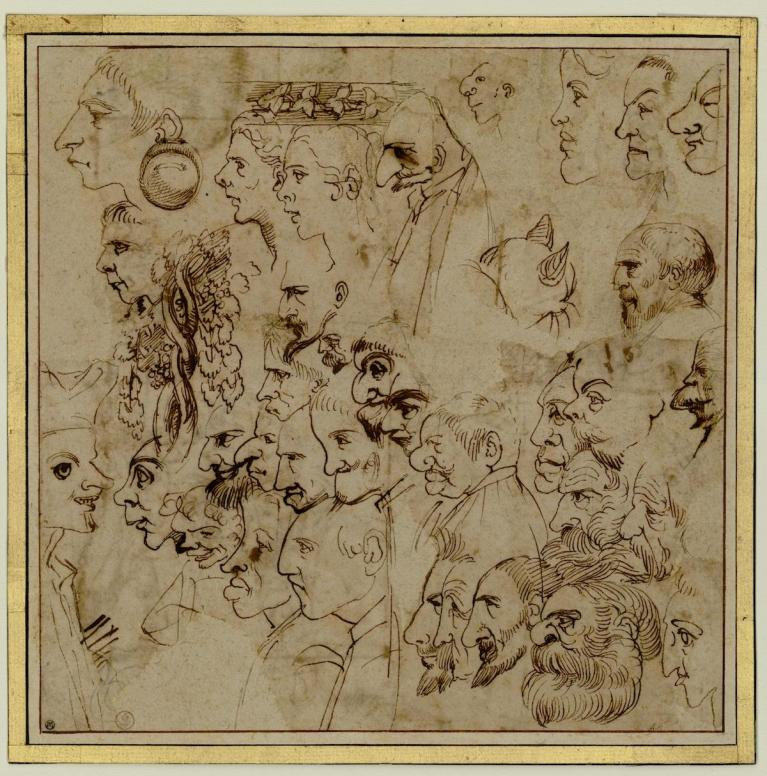 Agostino Carracci (1557-1602). Serie di teste caricate c. 1594 inchiostro su carta Torino, Musei Reali, Biblioteca Reale di Torino, inv. D.C. 16066