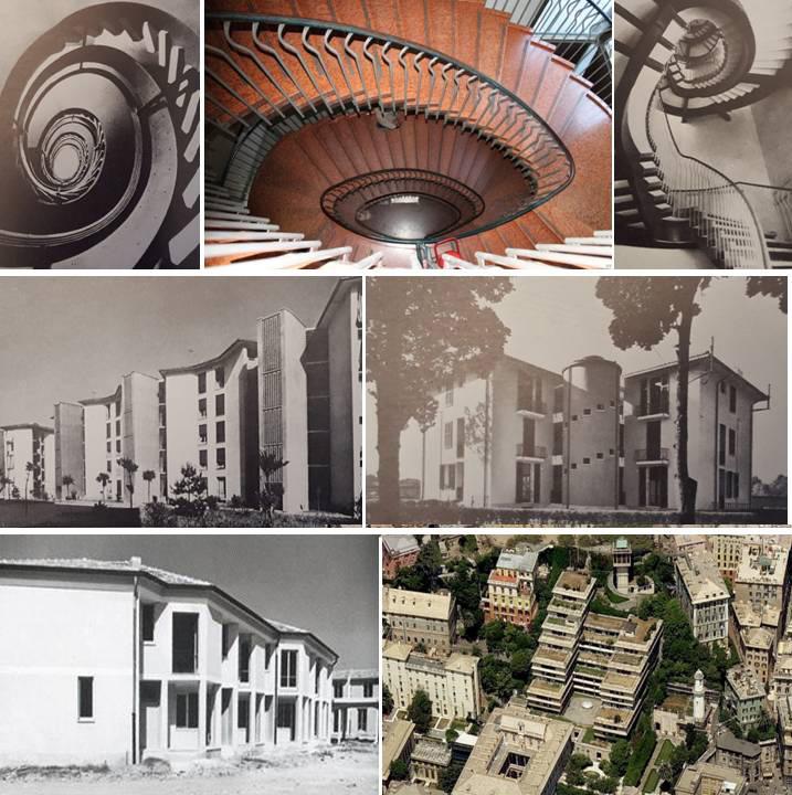 Parma, Edificio uffici INA, 1950, scala interna; Roma, La Rinascente, 1957-61, due vedute della scala interna; Milano, Case del quartiere Mangiagalli, 1950-51, con Ignazio Gardella; Colognola (Bg), 1964-55, Casa per impiegati della società Grès; Cesate (Mi), 1950-51, Villaggio INA, con A. Albricci, L. Belgiojoso, I. Gardella. E. Peressutti, E. Nathan Rogers; Genova, Uffici Comunali, 1950-64.