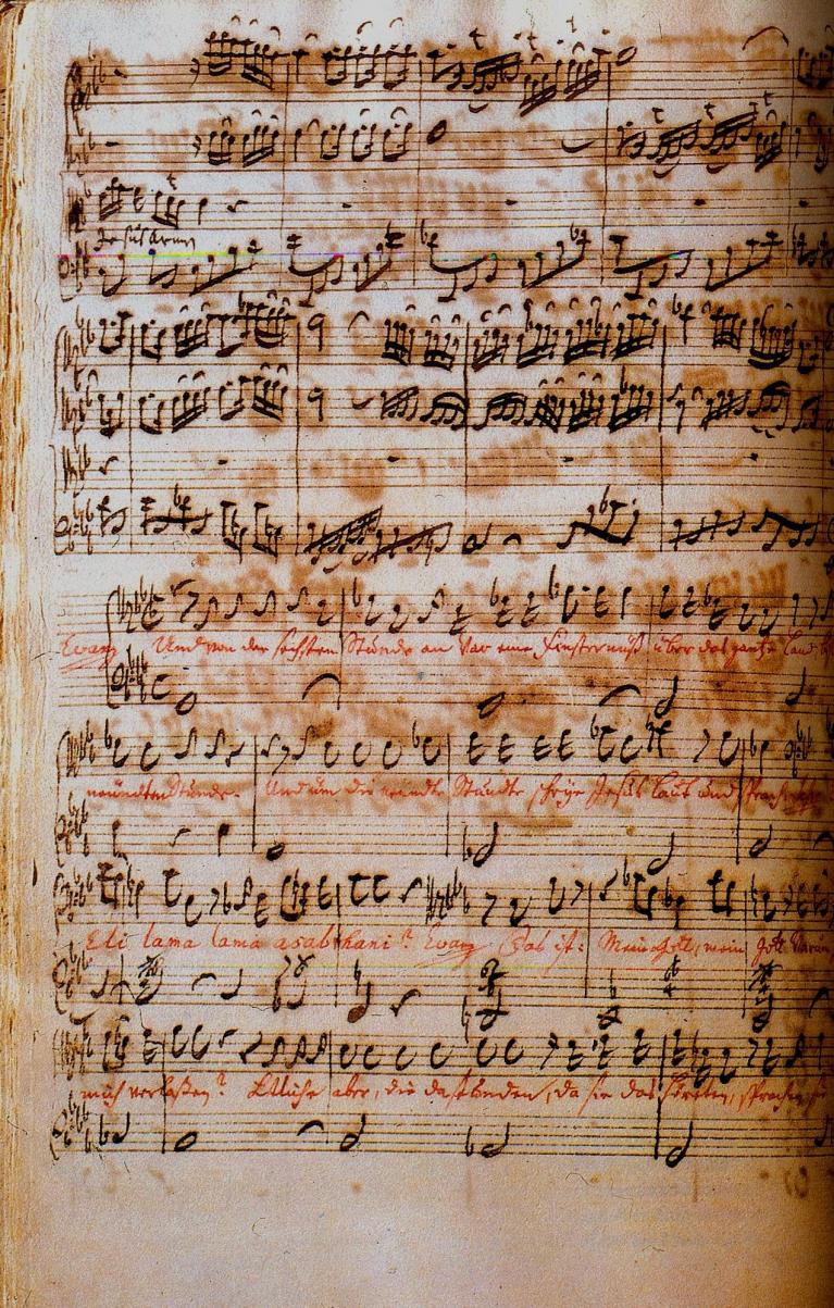 Una pagina della partitura autografa della Passione secondo Matteo (1736).