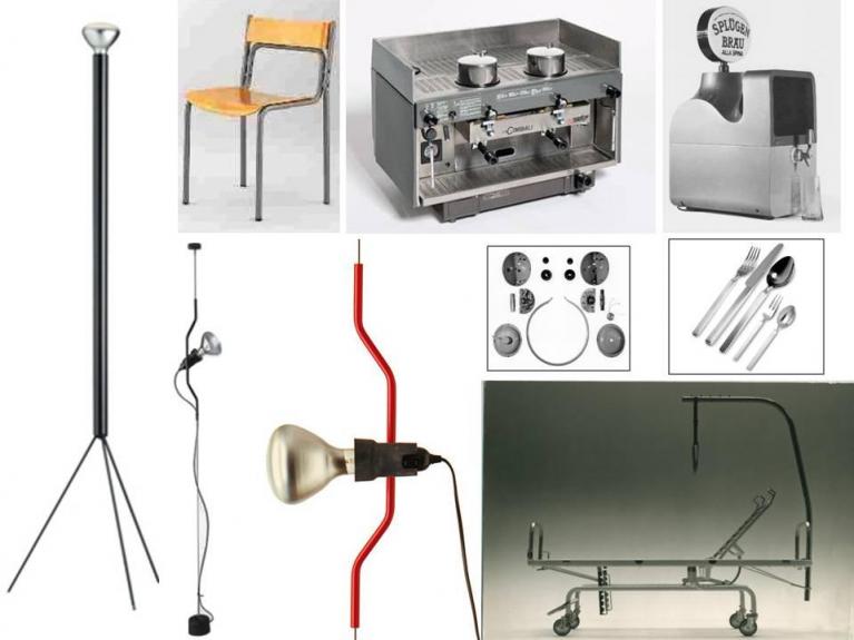 Gli 8 Compassi d’oro dei Castiglioni: lampada Luminator, 1955; sedia per la scuola T12 (con Caccia Dominioni), 1960; macchina da caffè Pitagora, 1962; spillatore di birra Spinamatic, 1964; cuffia per traduzioni simultanee, 1967; lampada Parentesi (con Pio Manzù), 1979; letto d'ospedale Omsa, 1979; servizio di posate Dry, 1984.