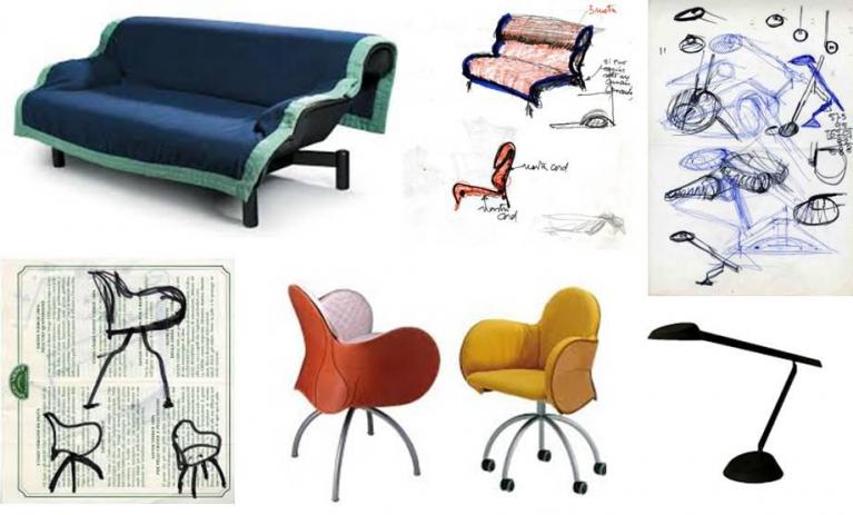 Vico Magistretti, divano Simbad, Cassina, 1981; lampada Lester, Oluce, 1987; sedia Incisa, De Padova 1992.