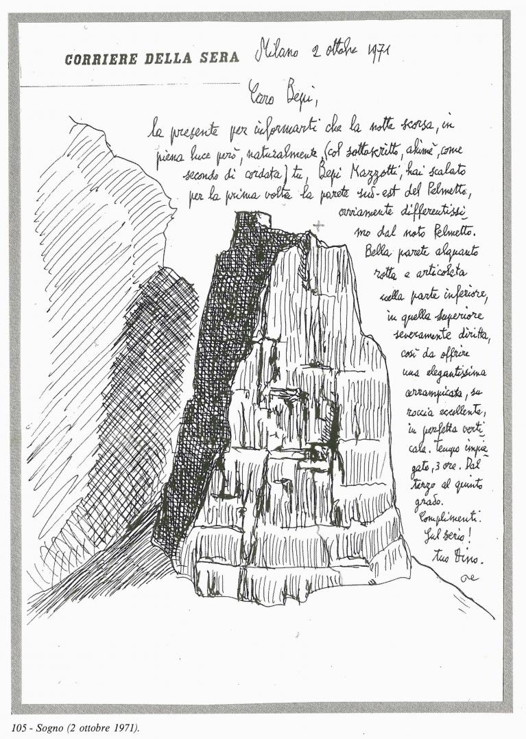 Dino Buzzati, Lettera con disegno all'amico Bepi Mazzotti.