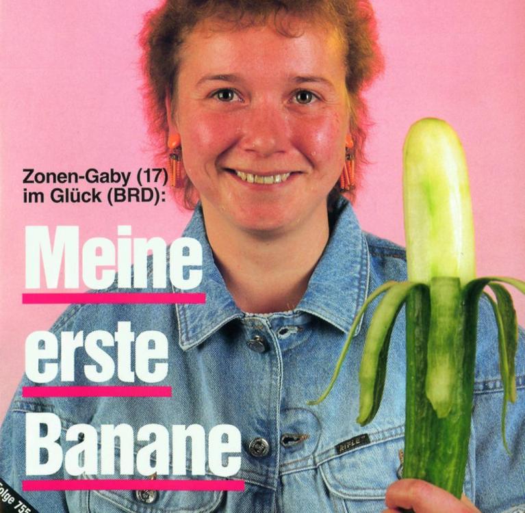 “La mia prima banana”. Copertina della rivista satirica “Titanic” dedicata al cliché della banana.