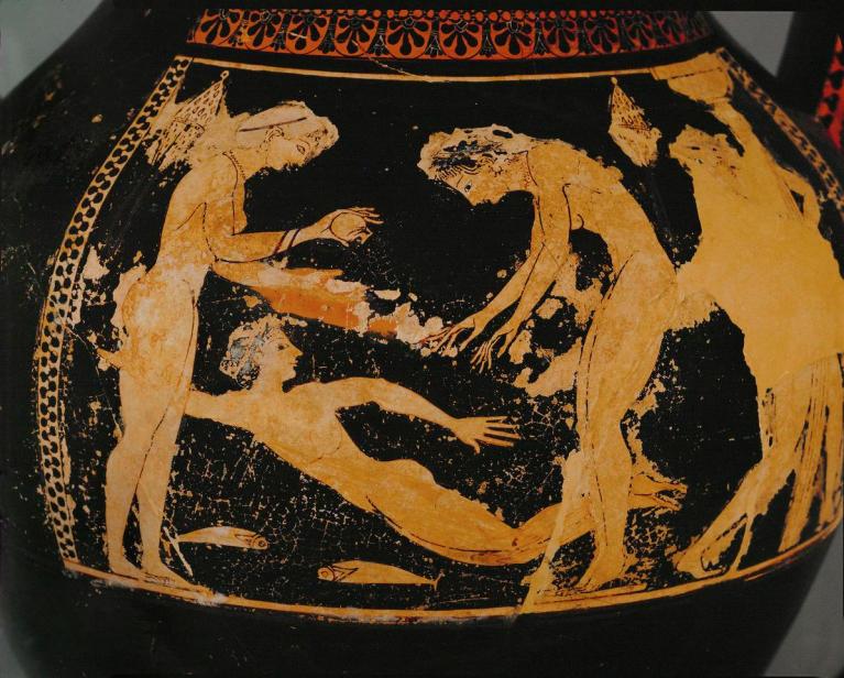 Bagnanti, Anfora con figure rosse, 525-520 a. C., Louvre, Paris.