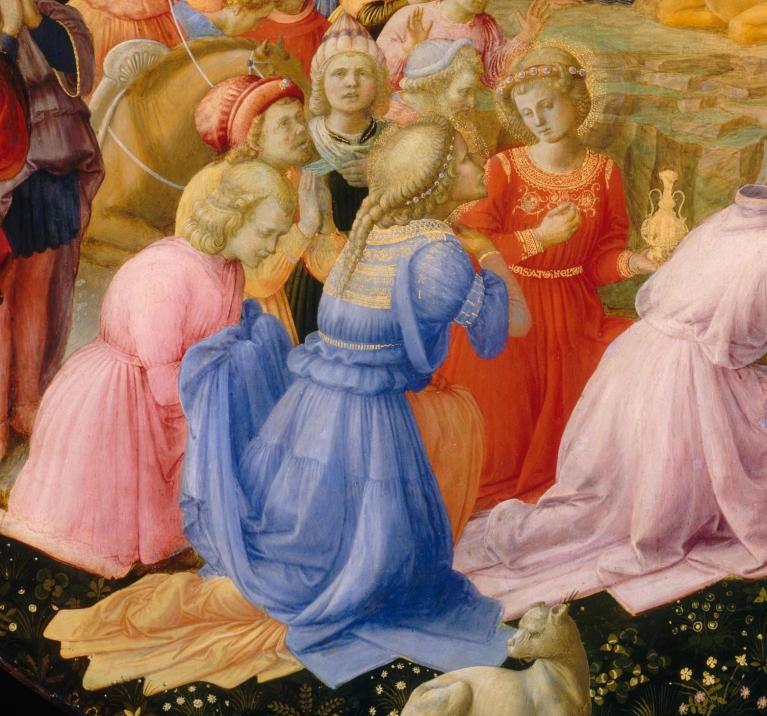 Fra Filippo Lippi, Adorazione dei Magi, 1445 circa, particolare del re con la treccia,Tondo Cook, National Gallery of Art, Washington.