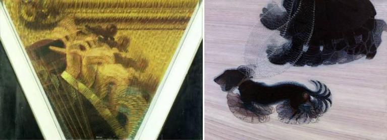 Giacomo Balla, Le mani del violinista, 1912, olio su tela, Londra, The Estorick Collection of Modern Italian Art; Idem, Dinamismo di un cane al guinzaglio, 1912, olio su tela, Buffalo, Albright-Knox Art Gallery.