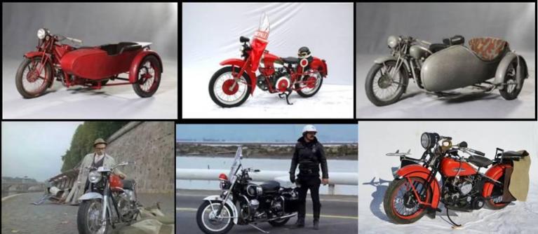 Nel film Don Camillo e l’onorevole Peppone (1955), compare una Moto Guzzi Sport 14 con sidecar, 1929; nel film Il Vigile (1960), un Moto Guzzi Falcone; nel film Il Federale (1961) con Ugo Tognazzi, una Moto Guzzi "S" 1939, con sidecar Tittarelli; nel film Il Profeta di Dino Risi (1968) con Vittorio Gassman, la V7; nel film La città delle donne (1980) di Federico Fellini, una Guzzi 500 Superalce del 1949.