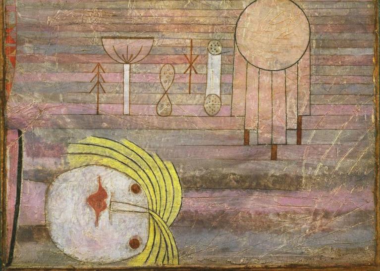 Paul Klee, Regali per j, 1929, il dipinto celebra un’insolita consegna di regali avvenuta al Bauhaus di Dessau in occasione del cinquantesimo compleanno dell’artista.