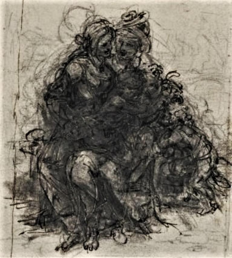 Leonardo Da Vinci, Studio per la vergine Sant'Anna e Gesù bambino.