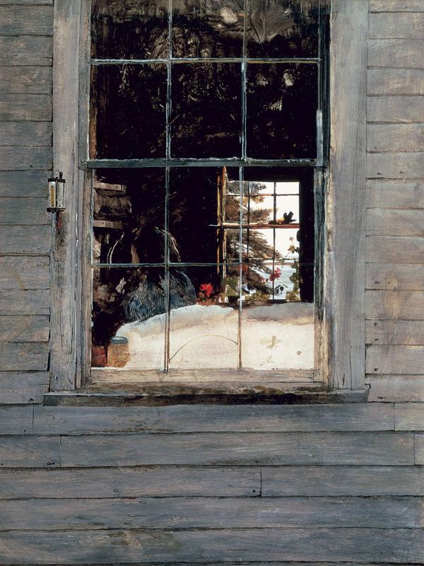 Geraniums, 1960 drybrush watercolor on paper, 30.75 x 15.5 in. Private Collection © 2016 Andrew Wyeth / Artists Rights Society (ARS), NY.