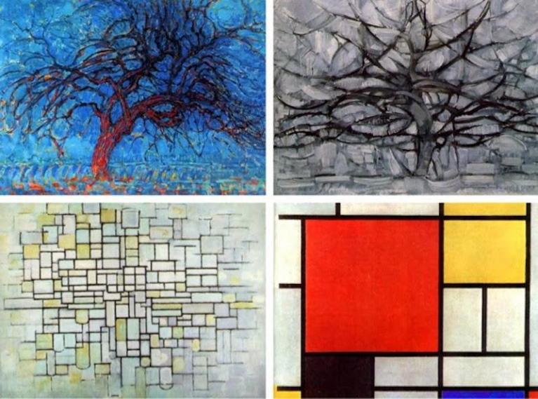 Mondrian 1908, 1911, 1913, 1927.