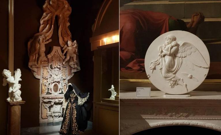 Sala della Musica Sacra: Giuseppe Sanmartino, Puttini. Sala del Grand Tour: Bertel Thorvaldsen, La Notte, 1835.