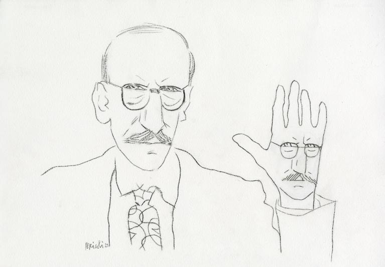 Saul Steinberg, 2021, matita su carta, cm 29,3x41,6.