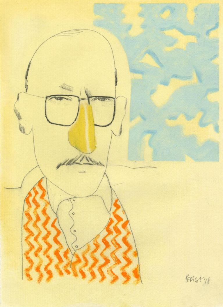 Saul Steinberg, 2018, matita, carboncino e olio su carta, cm 33x23,8.