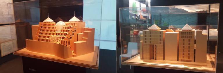 Plastici del Tokyo Design Center, 1991. Sotto: alcuni scorci del Tokyo Design Center.