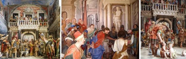Sacro Monte di Varallo Sesia. Cappella XXXIII, Ecce Homo, con trentasette statue in terracotta policroma opera di Giovanni D’Enrico, coadiuvato dal fratello Melchiorre, realizzate nel 1610 e affreschi di Pier Francesco Mazzucchelli, detto il Morazzone, 1610-1616; veduta d’insieme e dettagli.