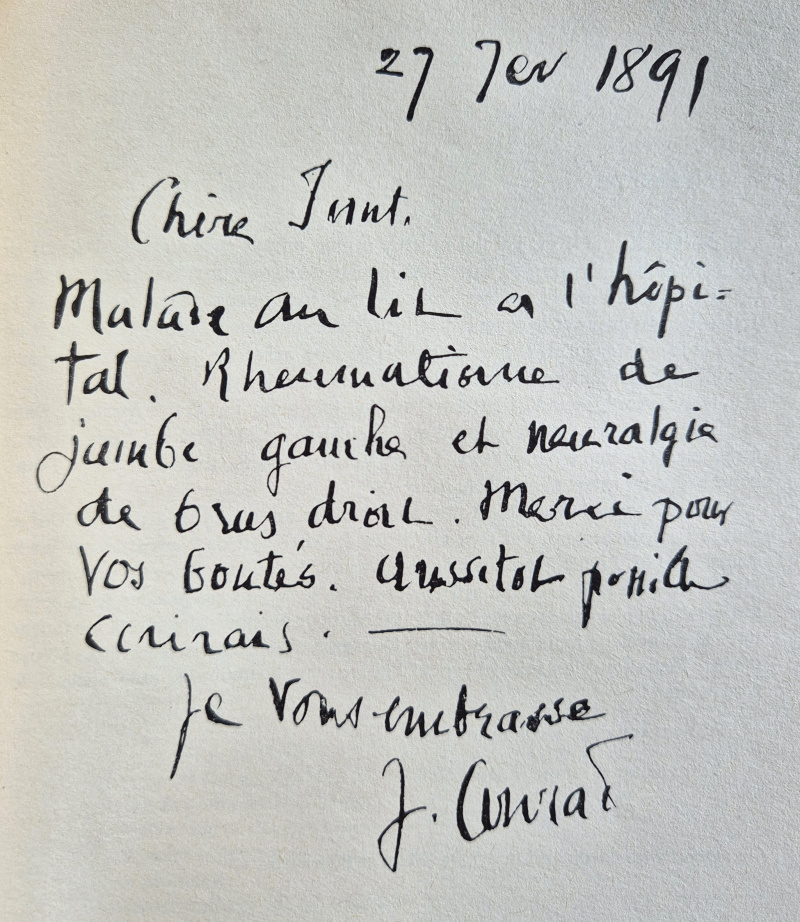 La prima volta in cui lo scrittore anglopolacco utilizza il cognome Conra. In una lettera a Marguerite Poradowska scritta dal letto dell'ospedale londinese dove era stato ricoverato al ritorno dal Congo