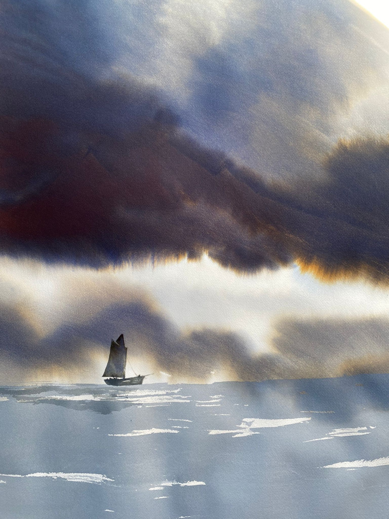 Un acquerello di Nicola Magrin dedicato a Lo specchio del mare di Joseph Conrad.