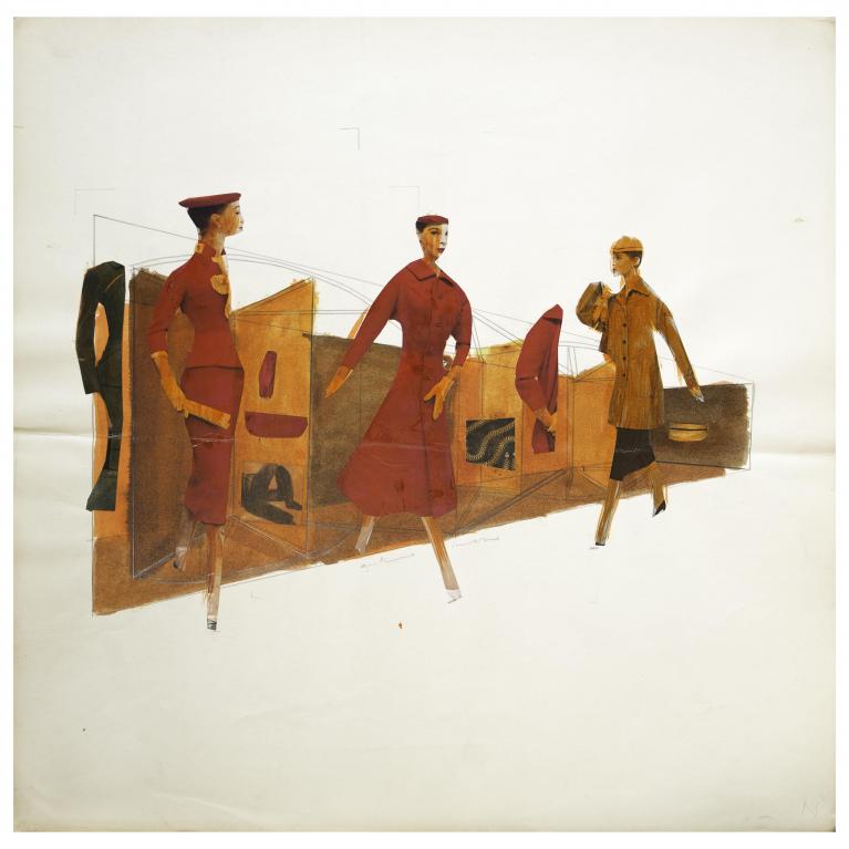 Roberto Sambonet, La Rinascente, bozzetto per allestimento vetrina, Autunno Inverno, 1955.