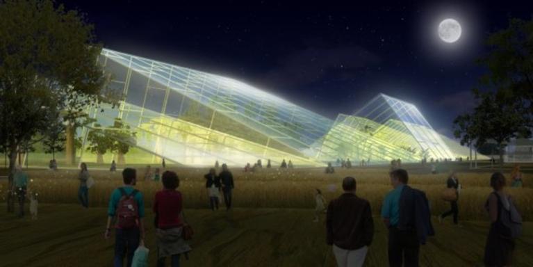Expo Milano 2015: veduta notturna degli orti e delle serre del Master Plan (2010).