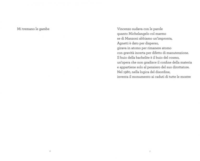 Una doppia pagina dal libro di scritti di Franco Toselli dal titolo "Due Righe" (Corraini Editore)