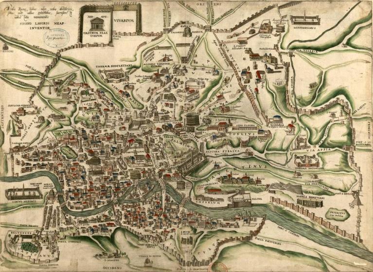 “Pianta di Roma antica”, disegno di Pirro Ligorio (metà del XVI secolo), Bibliothèque nationale de France, Parigi
