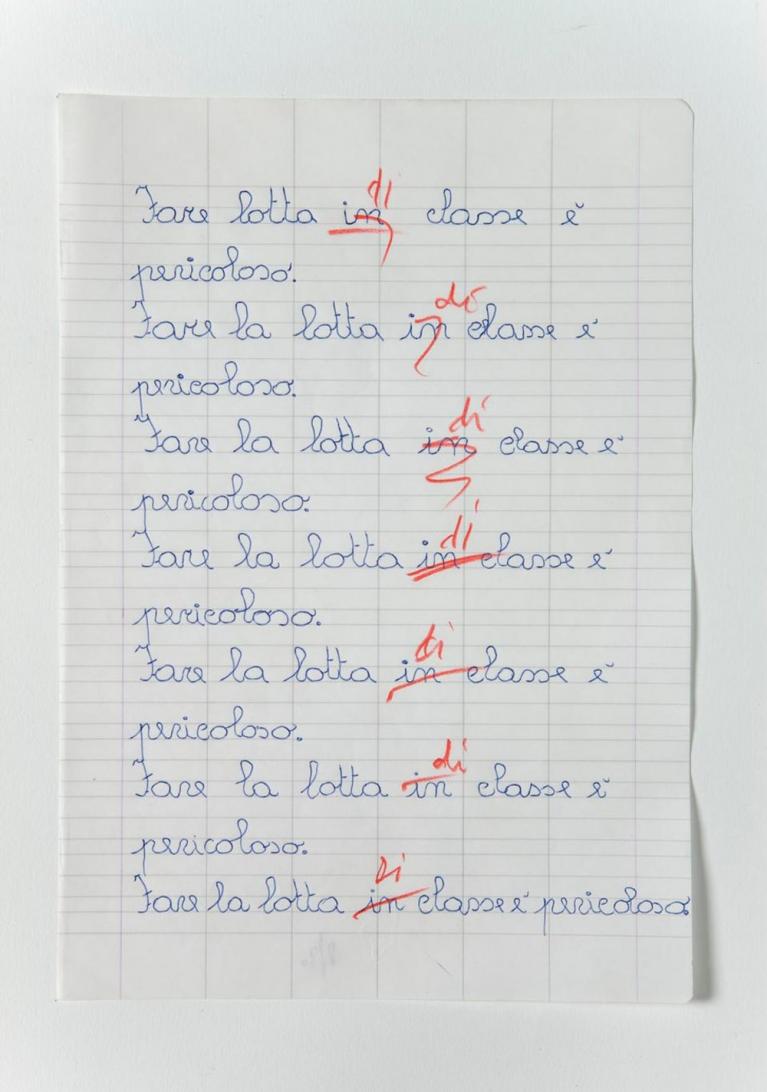 Maurizio Cattelan, Punizioni (Non si deve fare la lotta di-in classe), 1991. Tullio Leggeri collection, Trescore Balneario (BG).