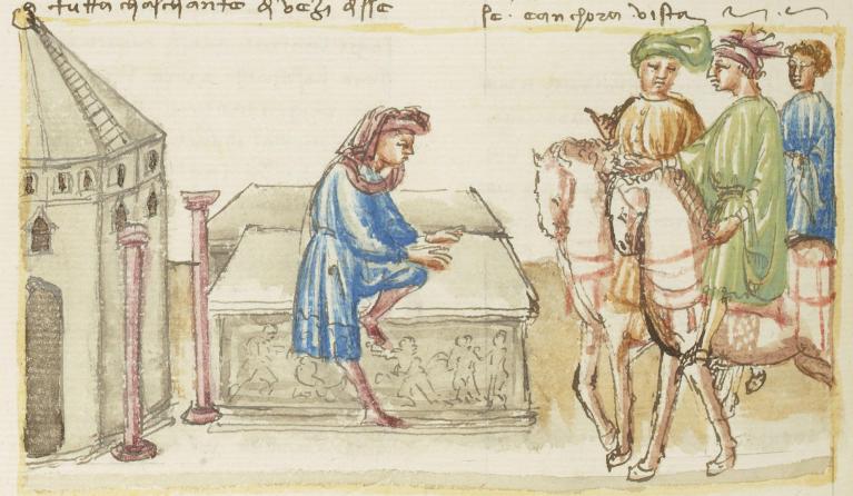 Miniatore fiorentino (1427-1430), Betto Brunelleschi e la sua brigata incontrano Guido Cavalcanti