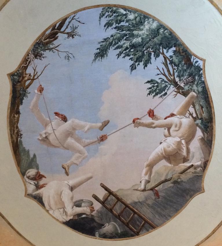 Domenico Tiepolo, L'altalena dei Pulcinella, affresco, Venezia, Ca' Rezzonico.