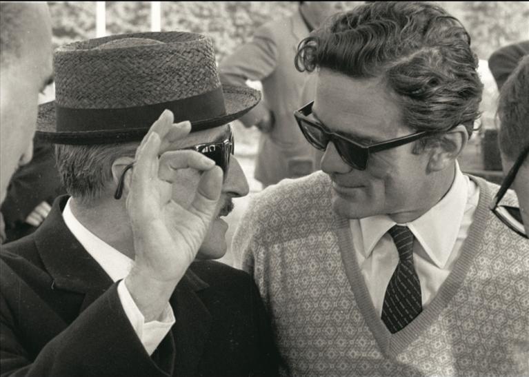 Pasolini e Totò sul set di Uccellacci e uccellini, 1966